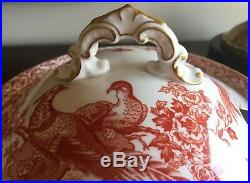 Royal Crown Derby RED AVES Soup Tureen & Chop Plate Platter 14