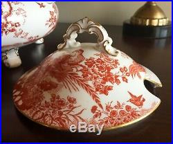 Royal Crown Derby RED AVES Soup Tureen & Chop Plate Platter 14