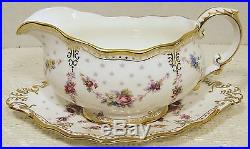 Royal Crown Derby ROYAL ANTOINETTE Gravy Boat & Underplate/Stand PRISTINE