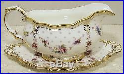 Royal Crown Derby ROYAL ANTOINETTE Gravy Boat & Underplate/Stand PRISTINE