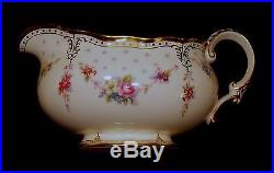 Royal Crown Derby ROYAL ANTOINETTE Gravy Boat & Underplate/Stand PRISTINE