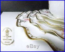 Royal Crown Derby ROYAL PINXTON ROSES 5 Pc Place Setting(s) Ruffled Edge, EXC