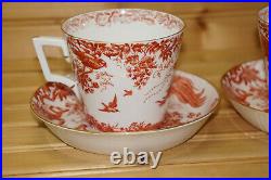 Royal Crown Derby Red Aves (2) Breakfast Oversized Cups, 3¼ & Saucers (BOX #2)
