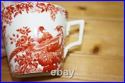 Royal Crown Derby Red Aves (2) Breakfast Oversized Cups, 3¼ & Saucers (BOX #2)