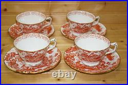 Royal Crown Derby Red Aves (4) Cups, 2 3/8 & (4) Saucers, 5 3/4 (BOX #2)