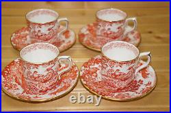 Royal Crown Derby Red Aves (4) Demitasse Cups, 2 1/4 & (4) Demitasse Saucers, 4