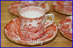 Royal Crown Derby Red Aves (4) Demitasse Cups, 2 1/4 & (4) Demitasse Saucers, 4