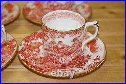 Royal Crown Derby Red Aves (4) Demitasse Cups, 2 1/4 & (4) Demitasse Saucers, 4