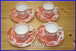 Royal Crown Derby Red Aves (4) Demitasse Cups, 2 1/4 & (4) Demitasse Saucers, 4