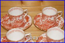 Royal Crown Derby Red Aves (4) Demitasse Cups, 2¼ & (4) Saucers 5 5/8 (Box #4)