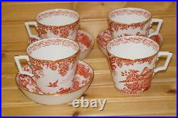 Royal Crown Derby Red Aves (4) Queen Ann Cups, 2¼ & (3) Saucers, 5¾ (Box #4)