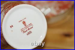 Royal Crown Derby Red Aves (4) Queen Ann Cups, 2¼ & (3) Saucers, 5¾ (Box #4)