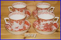 Royal Crown Derby Red Aves (4) Queen Ann Cups, 2¼ & (4) Saucers, 5¾ (Box #4)