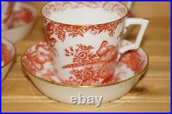 Royal Crown Derby Red Aves (4) Queen Ann Cups, 2¼ & (4) Saucers, 5¾ (Box #4)
