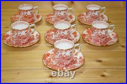 Royal Crown Derby Red Aves (7) Demitasse Cups, 2¼ & (7) Saucers, 4 5/8 (BOX #2)