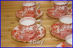 Royal Crown Derby Red Aves (7) Demitasse Cups, 2¼ & (7) Saucers, 4 5/8 (BOX #2)