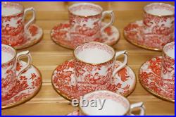 Royal Crown Derby Red Aves (7) Demitasse Cups, 2¼ & (7) Saucers, 4 5/8 (BOX #2)