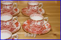 Royal Crown Derby Red Aves (7) Demitasse Cups, 2¼ & (7) Saucers, 4 5/8 (BOX #2)