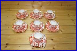 Royal Crown Derby Red Aves (7) Demitasse Cups, 2¼ & (7) Saucers, 4 5/8 (BOX #2)