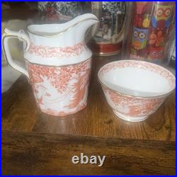 Royal Crown Derby Red Aves Cream Pitcher & Sugar Bowl Fine Bone China With22K Gold