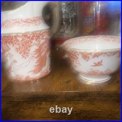 Royal Crown Derby Red Aves Cream Pitcher & Sugar Bowl Fine Bone China With22K Gold