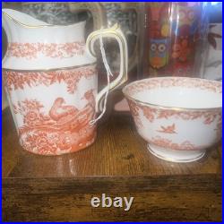 Royal Crown Derby Red Aves Cream Pitcher & Sugar Bowl Fine Bone China With22K Gold