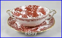 Royal Crown Derby Red Aves Cream Soup Coupes/cups & Saucers X 8 1st Perfect