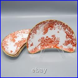 Royal Crown Derby Red Aves Crescent Salad Plates Set of 4 8 3/4-FREE USA SHIP