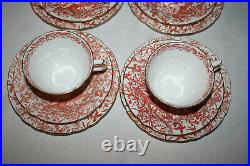 Royal Crown Derby Red Aves Cups Saucer & Bread Butter Plates Set Of 4 (12)