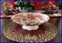 Royal Crown Derby Red Aves Oval Footed Bowl 10 1/2