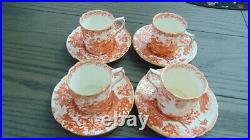 Royal Crown Derby Red Aves Set Of 4 Flat Demitasse Cups And Saucers