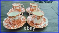 Royal Crown Derby Red Aves Set Of 4 Flat Demitasse Cups And Saucers