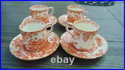 Royal Crown Derby Red Aves Set Of 4 Flat Demitasse Cups And Saucers