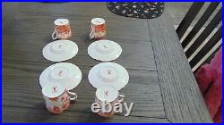 Royal Crown Derby Red Aves Set Of 4 Flat Demitasse Cups And Saucers