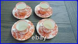 Royal Crown Derby Red Aves Set Of 4 Flat Demitasse Cups And Saucers