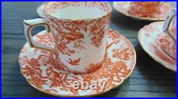 Royal Crown Derby Red Aves Set Of 4 Flat Demitasse Cups And Saucers