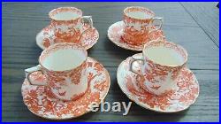 Royal Crown Derby Red Aves Set Of 4 Flat Demitasse Cups And Saucers