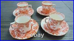 Royal Crown Derby Red Aves Set Of 4 Flat Demitasse Cups And Saucers