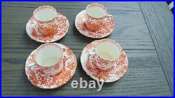 Royal Crown Derby Red Aves Set Of 4 Flat Demitasse Cups And Saucers