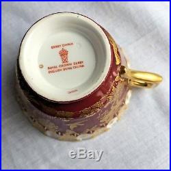 Royal Crown Derby Red Gold Aves Teacup Tea Cup Saucer Birds