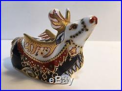 Royal Crown Derby Reindeer Porcelain Paperweight Gold Stopper