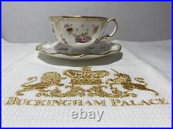 Royal Crown Derby Royal Antoinette Cup & Saucer With Buckingham Palace Tea Towel