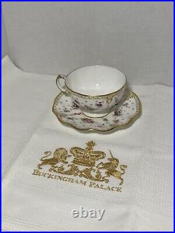 Royal Crown Derby Royal Antoinette Cup & Saucer With Buckingham Palace Tea Towel