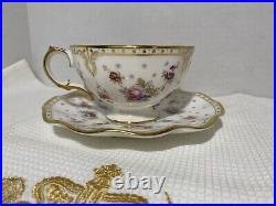 Royal Crown Derby Royal Antoinette Cup & Saucer With Buckingham Palace Tea Towel