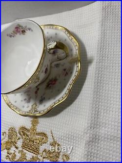 Royal Crown Derby Royal Antoinette Cup & Saucer With Buckingham Palace Tea Towel