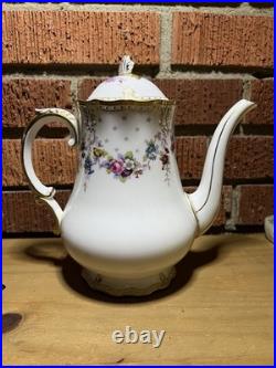 Royal Crown Derby Royal Antoinette Teapot with Lid Embossed Gold Dot Floral Swags