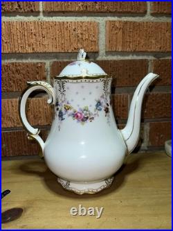 Royal Crown Derby Royal Antoinette Teapot with Lid Embossed Gold Dot Floral Swags