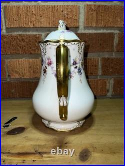 Royal Crown Derby Royal Antoinette Teapot with Lid Embossed Gold Dot Floral Swags