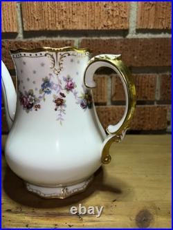 Royal Crown Derby Royal Antoinette Teapot with Lid Embossed Gold Dot Floral Swags