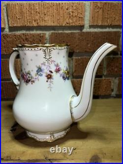 Royal Crown Derby Royal Antoinette Teapot with Lid Embossed Gold Dot Floral Swags